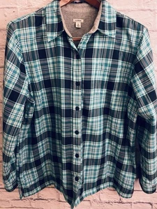 LL Bean blau türkis Sherpa Fleece gefüttert Flanell Hemd Shacket Damen XL - Bild 1 von 6
