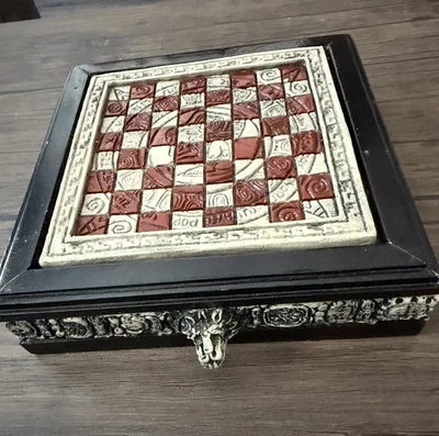 Vintage Mini Mayan Aztec Chess Set Reddish & White 8x8 “ Beautiful Detail 🔥 - Image 1 of 4