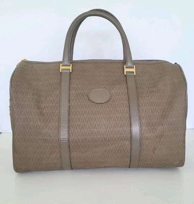 Mario Valentino Vintage Duffle Boston Tote Bag Handbag Large Travel Brown Logo - Image 1 of 4