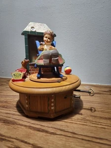VTG Anri Italy - wood rotating music box Reuge Swiss Scarlett Ribbon - DAMAGED - Picture 1 of 11