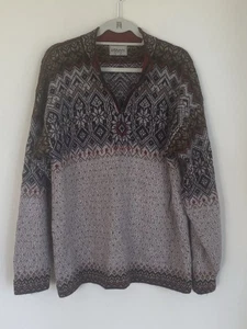Intiwara 100% Alpaca L Sweater Brown 1/4 Zip Pullover Nordic Fair Isle Grandpa - Picture 1 of 8