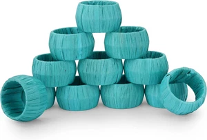 Portatovaglioli in Rafia E Rattan Fatti a Mano Rotondi Decorativi Da 1.5" per De - Foto 1 di 12