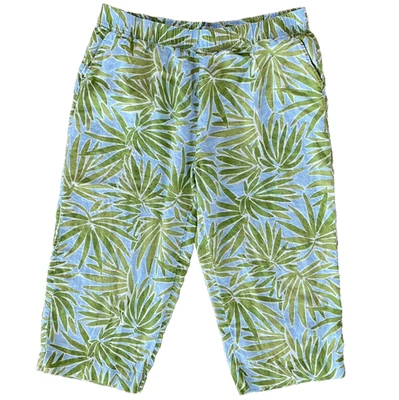 Pantalones Palazzo Sigrid Olsen Tropical Hoja de Palma Lino Pierna Ancha Recortados 3X Resort Foto 1 de 4