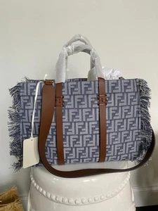 Auth Fendi Blue Denim FF Jacquard Fabric Summer Tote - Picture 1 of 1