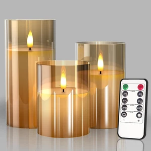 3-Pack Glass LED Flameless Candles Battery Operated Remote Timer Gold - Picture 1 of 11