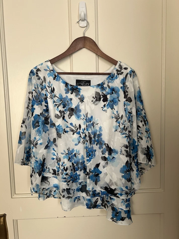 Blusa Alex Evenings Floral Asimétrica de Gasa para Mujer Talla XL Azul Blanco Nueva con Etiquetas Foto 1 de 4