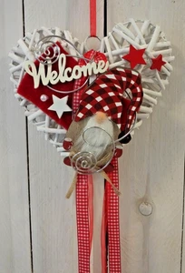 Türkranz, Wandkranz, Herz, Welcome, Weihnachten, Wichtel, rot-weiß - Bild 1 von 1