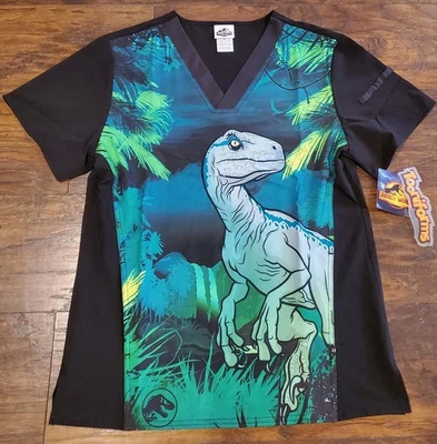 Blusa Médica Raptor Cherokee Tooniforms Jurassic World Para Hombres Talla Pequeña Cuello en V Nueva Foto 1 de 4