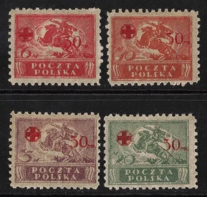 1921 Poland Red Cross Stamps Set of 4 SG 154/7 MLH - Picture 1 of 2
