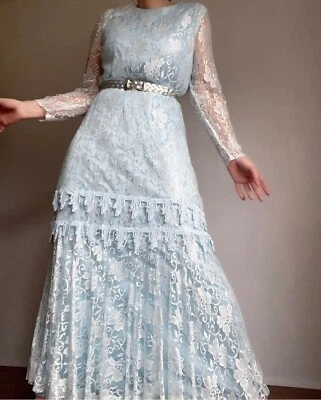 Maxi Vestido Vintage Años 70 Encaje Aleta Hacer 20 Niveles Boda Cóctel Vestido Foto 1 de 4