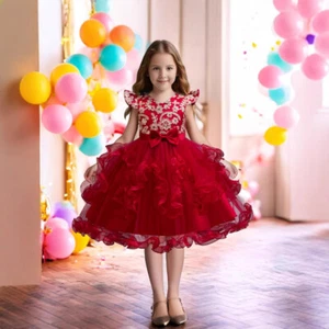 Kids Flower Girls Tulle Party Dress Princess Birthday Wedding Banquet Prom Gown - Picture 1 of 23