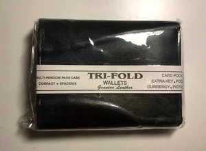 TRI-FOLD WALLET GENUINE LEATHER MULTI-WINDOW PASS CASE COMPACT SPECIOUS  NEW - Picture 1 of 5