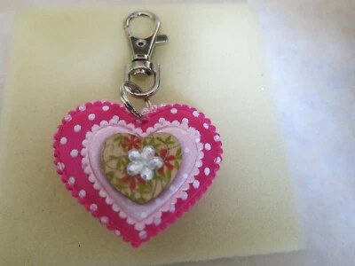 pretty multi pinks puffy heart shaped key ring/bag charm handmade - Image 1 of 2