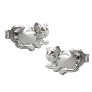 Stecker Ohrstecker Ohrschmuck, Katze, rhodiniert, 925 Silber für Damen - Picture 1 of 2