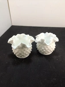 (2) Vintage Fenton Milch Glas Hobnail SM Rüschenkante Vasen 3 Zoll x 3,5 Zoll - Bild 1 von 7