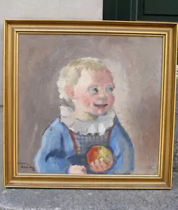 Hanne Ussing (1900) Un niño con manzana. década de 1930. Post impresionista. - Imagen 1 de 1
