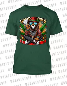 Mens 420 Marijuana Good Vibes Cannabis Reggae Lion King Tee Shirt Streetwear T - Picture 1 of 7