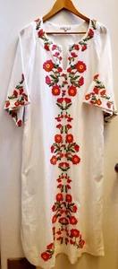 Frances Valentine Dress Kaftan Poppy 16 Oyster Pink Maxi Side Slits Embroidered - Picture 1 of 18
