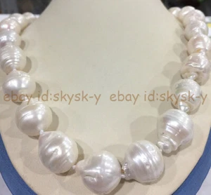 15x20MM RARE HUGE NATURAL WHITE SOUTH SEA BAROQUE KESHI PEARL NECKLACE 14-36" - Picture 1 of 22