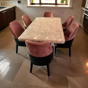 60"x30" Rose Quartz Stone Dining Table Top Handmade Crystal Slab Home Furniture - Picture 1 of 8