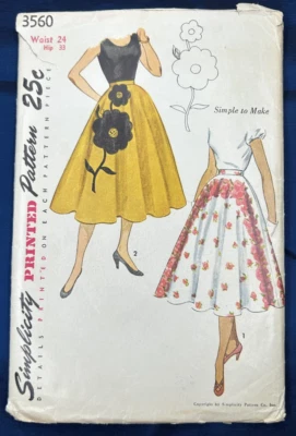 VTG SIMPLICITY 3560 SEWING PATTERN SZ 24 EASY CIRCULAR SKIRT W/TRANSFER COMPLETE - Image 1 of 4