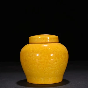 Maceta de pájaro esmaltado amarillo marca hongzhi porcelana dinastía ming antigua china de 5,5" - Imagen 1 de 8