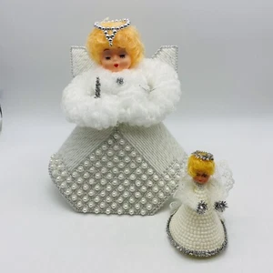Vintage Christmas Celestial Angel Betts Plastic Canvas Needlepoint Set Of 2 - Picture 1 of 11