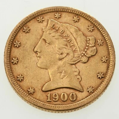 1900 年 5 美元美国黄金自由女神半鹰状况完好! 很棒的早期美国黄金! — 第 1/3 张图片