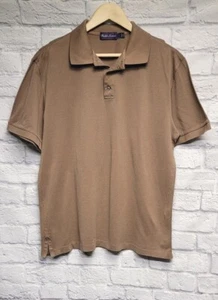 RALPH LAUREN L RETRO BROWN POLO BUTTON FRONT COLLAR TEXTURED S/S TOP TEE - Picture 1 of 18