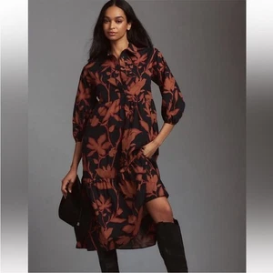 Anthropologie The Bettina Tiered Shirt Dress by Maeve Cedar Large Herbst Floral L - Bild 1 von 16