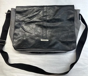 Calvin Klein Magnetic Closure Messenger Bag Laptop Tote Faux Leather Gray Black - Picture 1 of 6