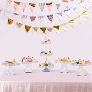 Used Dessert Plate Display Rack Cupcake Holder Tray Crystal Beads Cake Stand - Picture 1 of 9