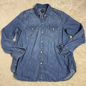Gap Denim Womens Pearl Snap Button Up Shirt Large Blue - Picture 1 of 7