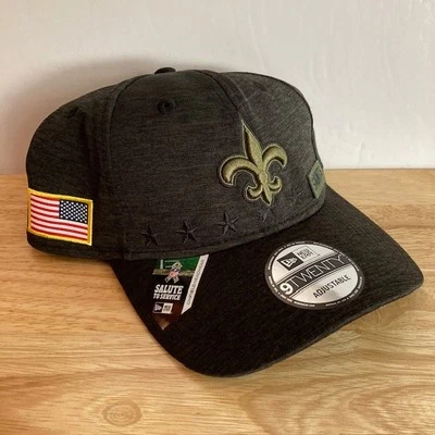 * Новый с Ярлыками * NEW ORLEANS SAINTS New Era 9TWENTY черный «САЛЮТ НА СЛУЖБУ» на поле шляпа - Изображение 1 из 4