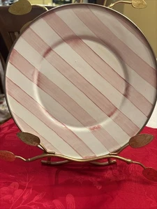 MACKENZIE CHILDS Pink Stripe Bathing Hut- PLATE 8" Enamel- Set Of 2 -retired - Picture 1 of 6