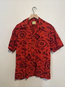 Vintage 1970's Red and Black UI MAIKAI Hawaiian Button up Shirt Size Large - Picture 1 of 5