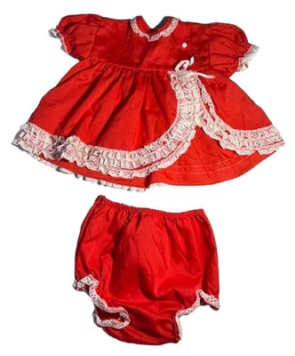 Vtg Baby Dress Lace Ruffle Handmade 3 Mos? Red Bloomers Set - Image 1 of 4