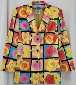Laurel Multicolor Jacket Blazer Women's Size 36 Floral Pattern Pop Art Vintage - Bild 1 von 19