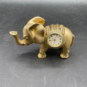 Orologio Quartex da scrivania vintage Elephant Trunk Up in miniatura, metallo con finitura oro usato - Foto 1 di 6