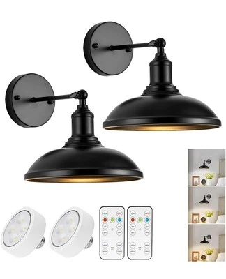 battery operated wall sconces 9.5", Black Wireless Industrial Battery Powered... - Image 1 of 4