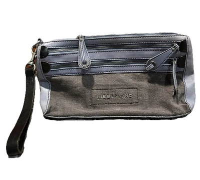 Bolso de Mano Muñequera Liebeskind Berlin Gris Lona Azul Cuero Cremalleras Resistentes Foto 1 de 4