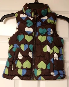 Girls Old Navy Brown Blue Green Heart Puffy Puff Vest Size XS 5 - Picture 1 of 1