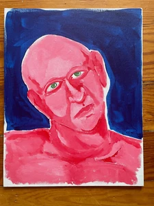Pintura en lienzo arte outsider contemporáneo retrato rojo ojos verdes azul 11x14 - Imagen 1 de 3