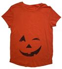 Isabel Maternity Shirt Top Women's XS Orange Pumpkin Face Graphic Short-Sleeve