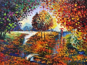 Israeli Art - OLIVIYA - oil colorful palette knife painting on canvas REPRINT - Picture 1 of 1