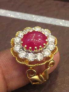 5,71 Cts rotondo brillante taglio diamanti Anello cocktail Rubino in 585 14K oro - Foto 1 di 12