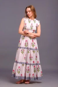 Cotton Block Printed Dress Block Print Dress, Indian Tunics, Hand Printed Dress - Picture 1 of 8