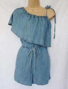 New NEXT denim summer blue elasticated waist one shoulder playsuit size 6 TENCEL - Picture 1 of 3