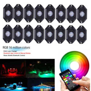 Kit de luces de roca LED RGB de 16 cápsulas aptas para camión todoterreno barco SUV Jeep debajo de la carrocería - Imagen 1 de 12