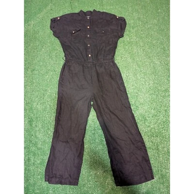 Macacão Lauren Ralph Lauren de linho perna larga botão para cima preto tamanho 8 (sem cinto) - Imagem 1 de 4